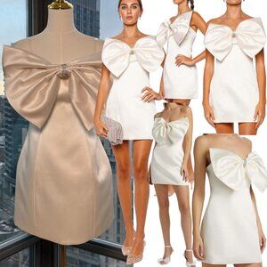 🆕 BRONX & BANCO 🧿 NWOT Evie White Strapless Bow Mini Dress, Sz M US 6